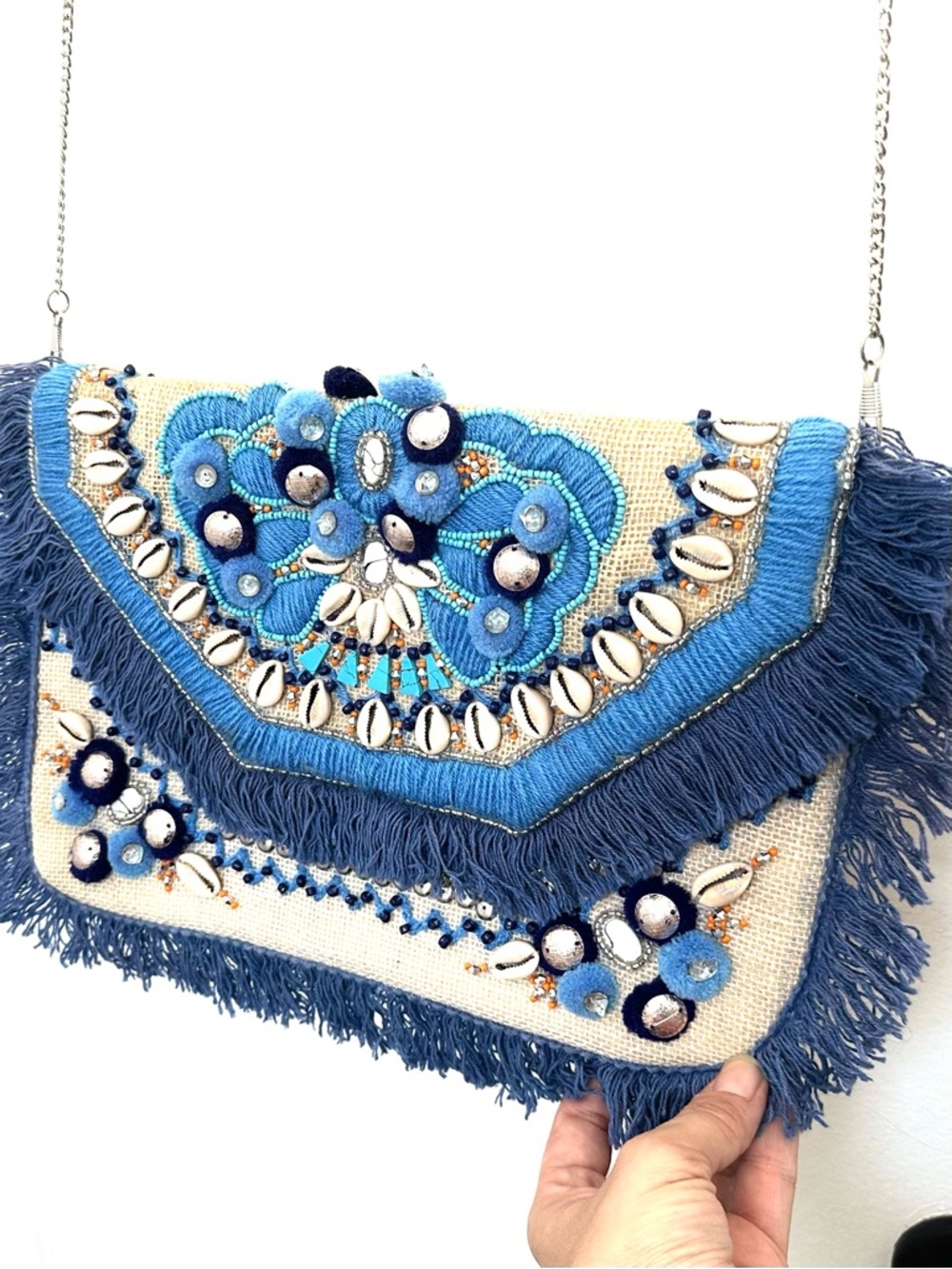 Ranee’s Miami Jute Clutch-Crossbody with Puka Shells, Fringe and Beads - Picture 2 of 11